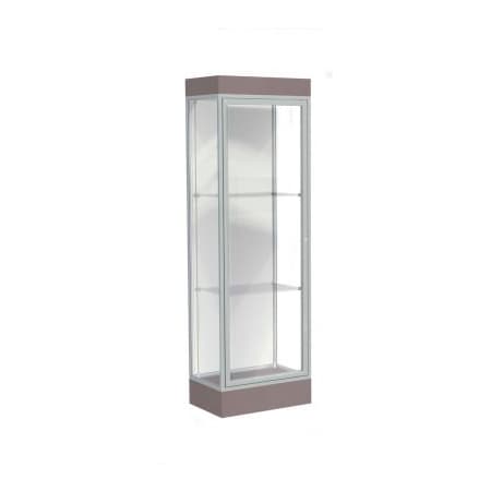 Waddell Display Case Of Ghent Edge Lighted Floor Case, White Back, Satin Frame, 6" Morro Zephyr Base, 24"W x 76"H x 20"D 91LFWH-SN-MZ